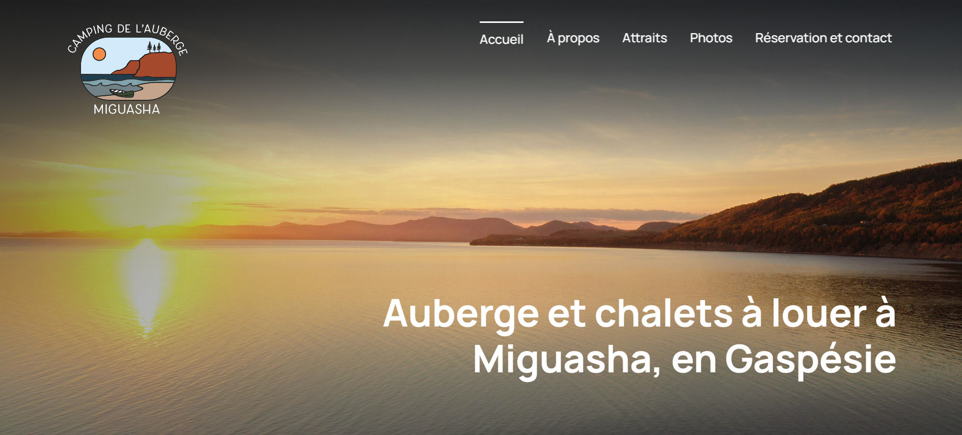 Page d'accueil du site web de l'auberge miguasha