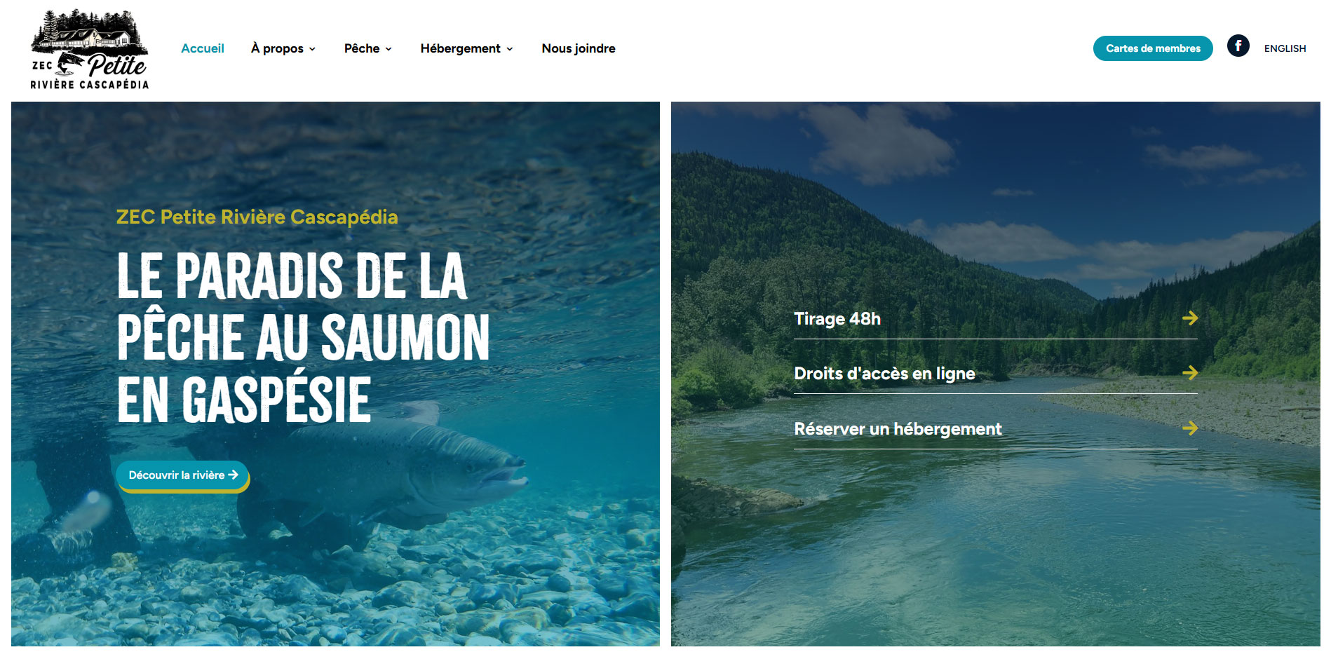 Page d'accueil du site web de l'auberge miguasha